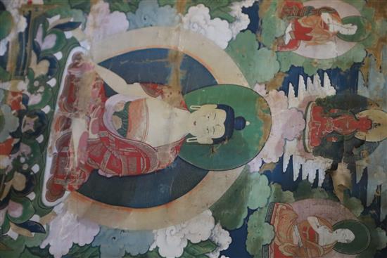A thangka depicting Buddha Shakyamuni, Tibet, 19th century, Total dimensions 148cm x 102cm